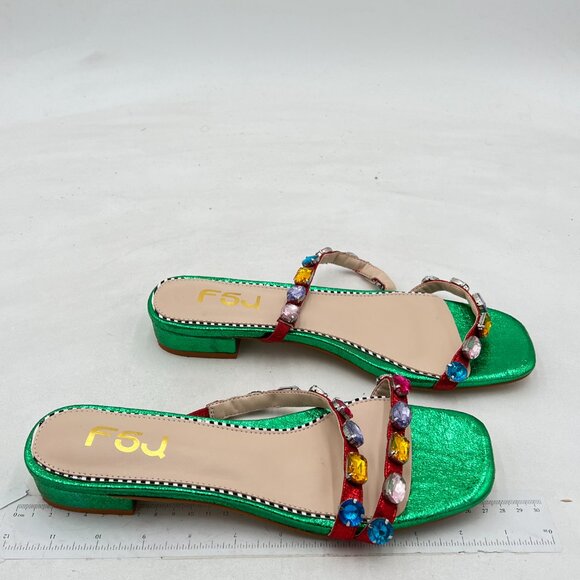FSJ Green Jeweled Sandals Crystal with Rhinestone Slide Open Toe Casual Shoes - Picture 4 of 8